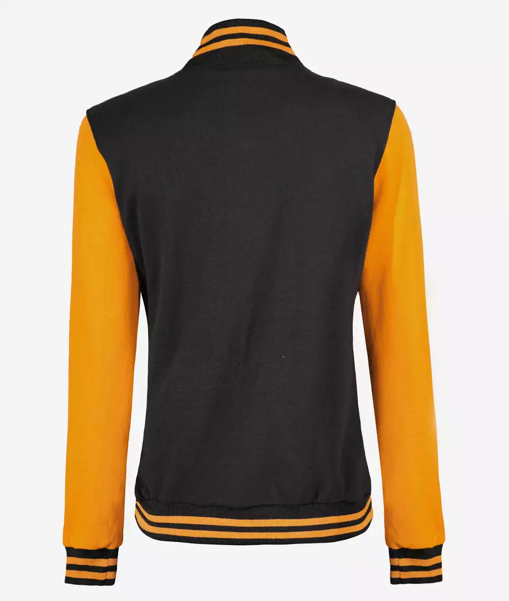 Women’s Black & Yellow Varsity Letterman Jacket – Front Open