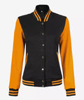 Women’s Black & Yellow Varsity Jacket – Front Closed View