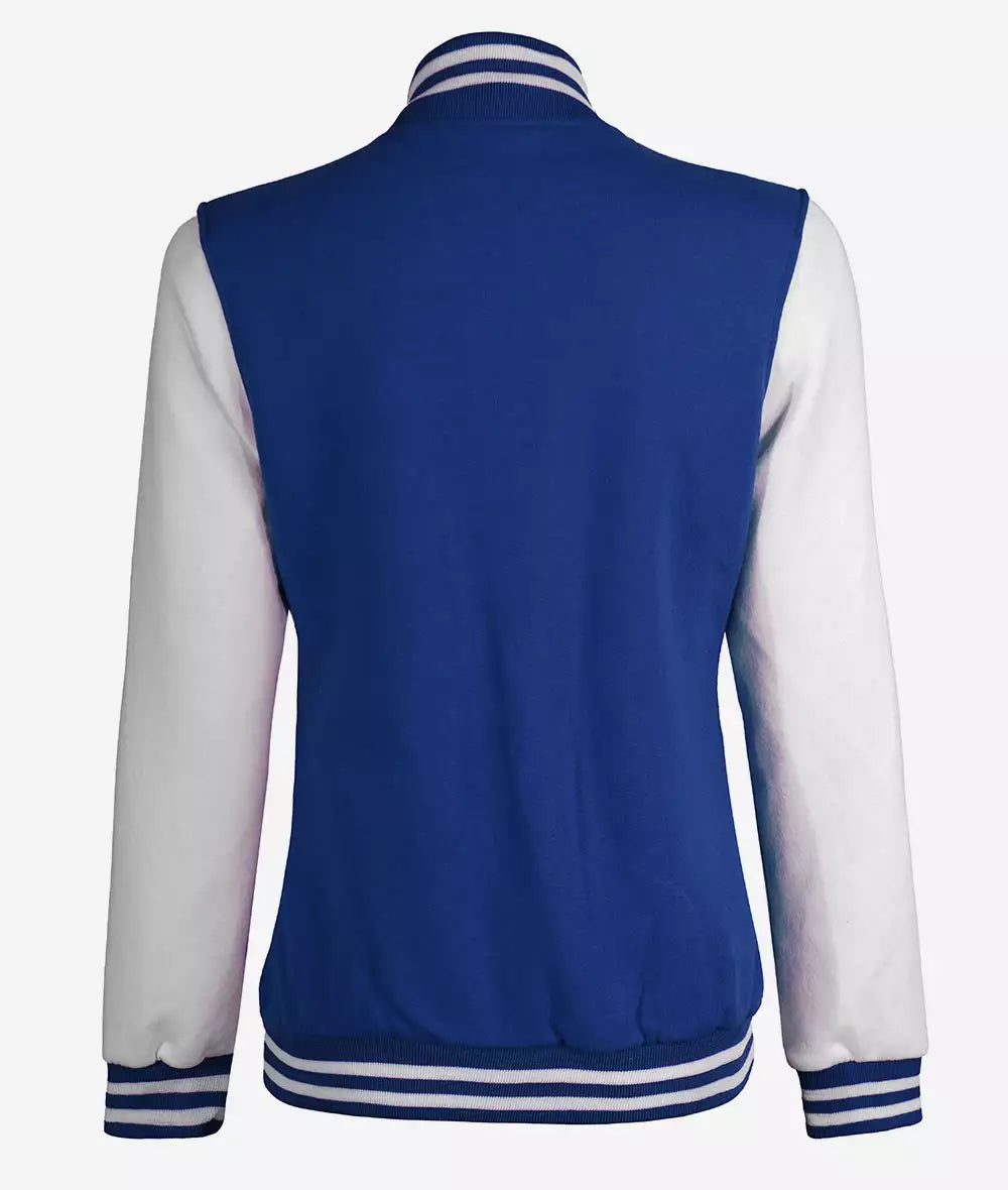 Women’s Blue & White Varsity Jacket – Front Open View