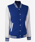 Women’s Blue Varsity Jacket – Side Angle.