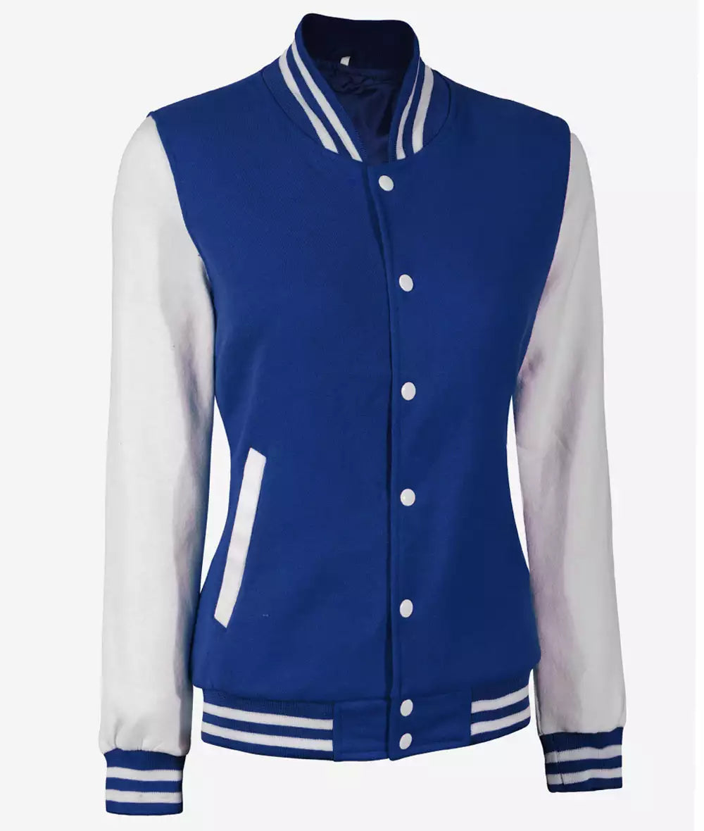 Women’s Blue Varsity Jacket – Side Angle.