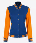 Women’s Blue & Yellow Letterman Jacket – Front Closed