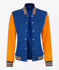 Women’s Blue Varsity Jacket with Yellow Sleeves – Front Open