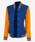 Women’s Blue & Yellow Varsity Jacket – Side Open View