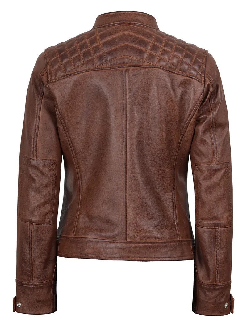Women’s Brown Biker Leather Jacket – Quilted Shoulder Real Leather | Livra Jackets – Genuine Leather Jacket | Livra Jackets