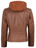 Women’s Brown Leather Jacket with Removable Hood – Genuine Leather Jacket | Livra Jackets
