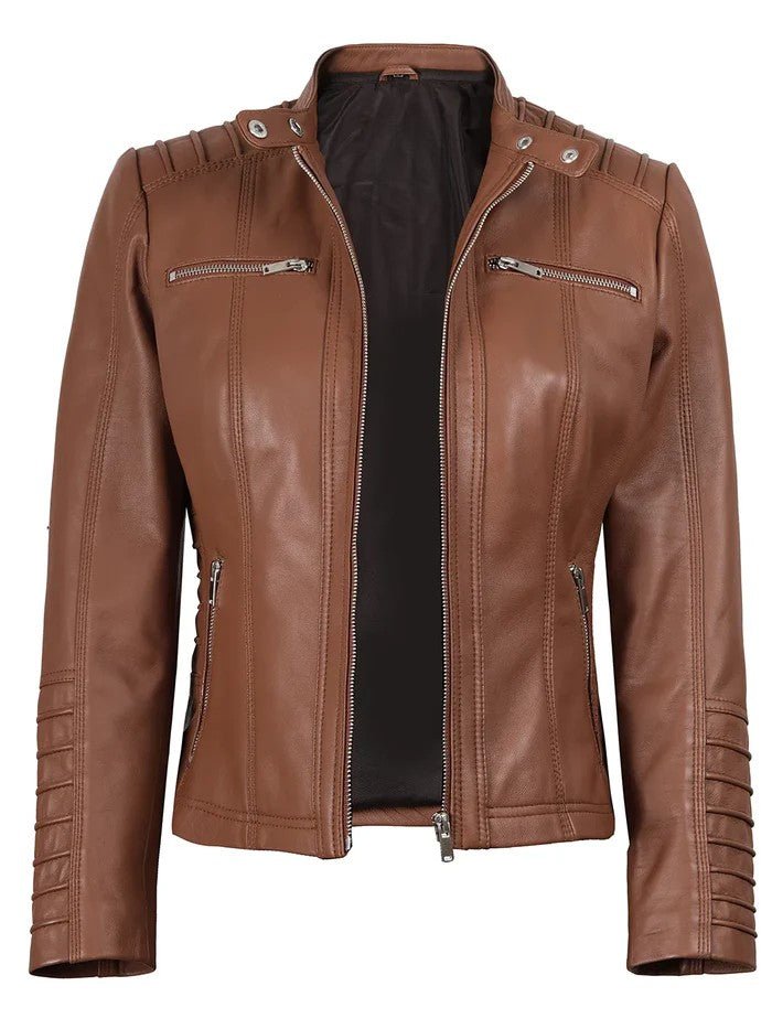 Women’s Brown Leather Jacket with Removable Hood – Genuine Leather Jacket | Livra Jackets