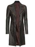 Women’s Brown Rub-Off Leather Car Coat Front View