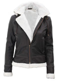 Women’s Brown Shearling Jacket Front Open Style
