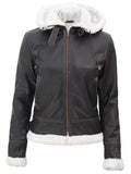 Women’s Brown Shearling Leather Jacket with Hood – Winter Warmth & Style – Genuine Leather Jacket | Livra Jackets