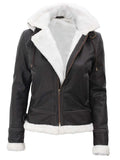 Women’s Brown Shearling Leather Jacket with Hood – Winter Warmth & Style – Genuine Leather Jacket | Livra Jackets