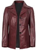 Women’s Burgundy Leather Blazer – Classic Real Leather Coat – Genuine Leather Jacket | Livra Jackets