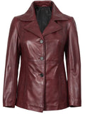 Women’s Burgundy Leather Blazer – Classic Real Leather Coat – Genuine Leather Jacket | Livra Jackets