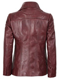 Women’s Burgundy Leather Blazer – Classic Real Leather Coat – Genuine Leather Jacket | Livra Jackets