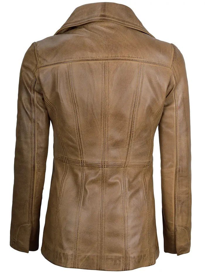 Women’s Camel Leather Blazer – Classic Real Leather Coat – Genuine Leather Jacket | Livra Jackets