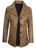 Women’s Camel Coat Style Leather Blazer