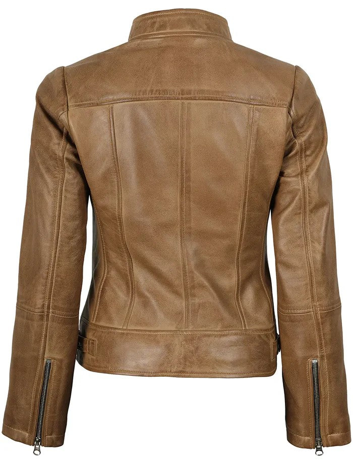 Women’s Camel Moto Jacket Open Front Style