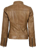 Women’s Camel Leather Biker Jacket Back View