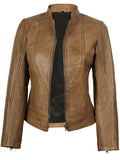Women’s Camel Moto Jacket Open Front Style