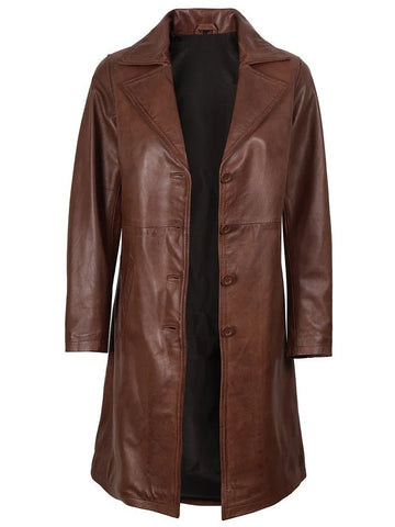 Women’s Cognac Brown Leather Coat – 3/4 Length Real Leather – Genuine Leather Jacket | Livra Jackets