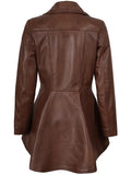 Back view of Women’s Cognac Brown Peplum Leather Jacket