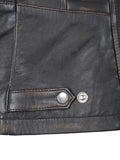 Adjustable waist strap on women’s brown biker jacket