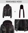 Dark brown leather jacket with detachable hood – women’s bomber style