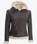 Women’s Dark Brown Shearling Leather Jacket with Hood – Winter Warm | Livra Jackets – Genuine Leather Jacket | Livra Jackets