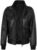 Women’s Edinburgh Bomber Black Leather Jacket with Removable Hood – Real Leather | Livra Jackets – Genuine Leather Jacket | Livra Jackets