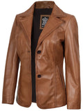 Women’s fitted tan brown leather blazer – stylish front open look