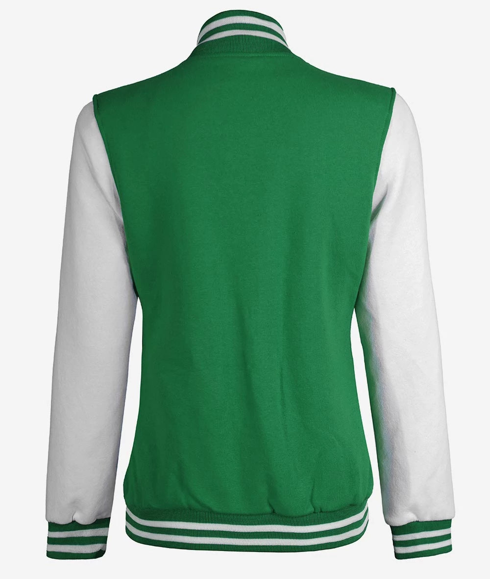 Women’s Green & White Varsity Jacket – Front Open