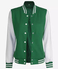 Women’s Green & White Varsity Jacket – Front Open
