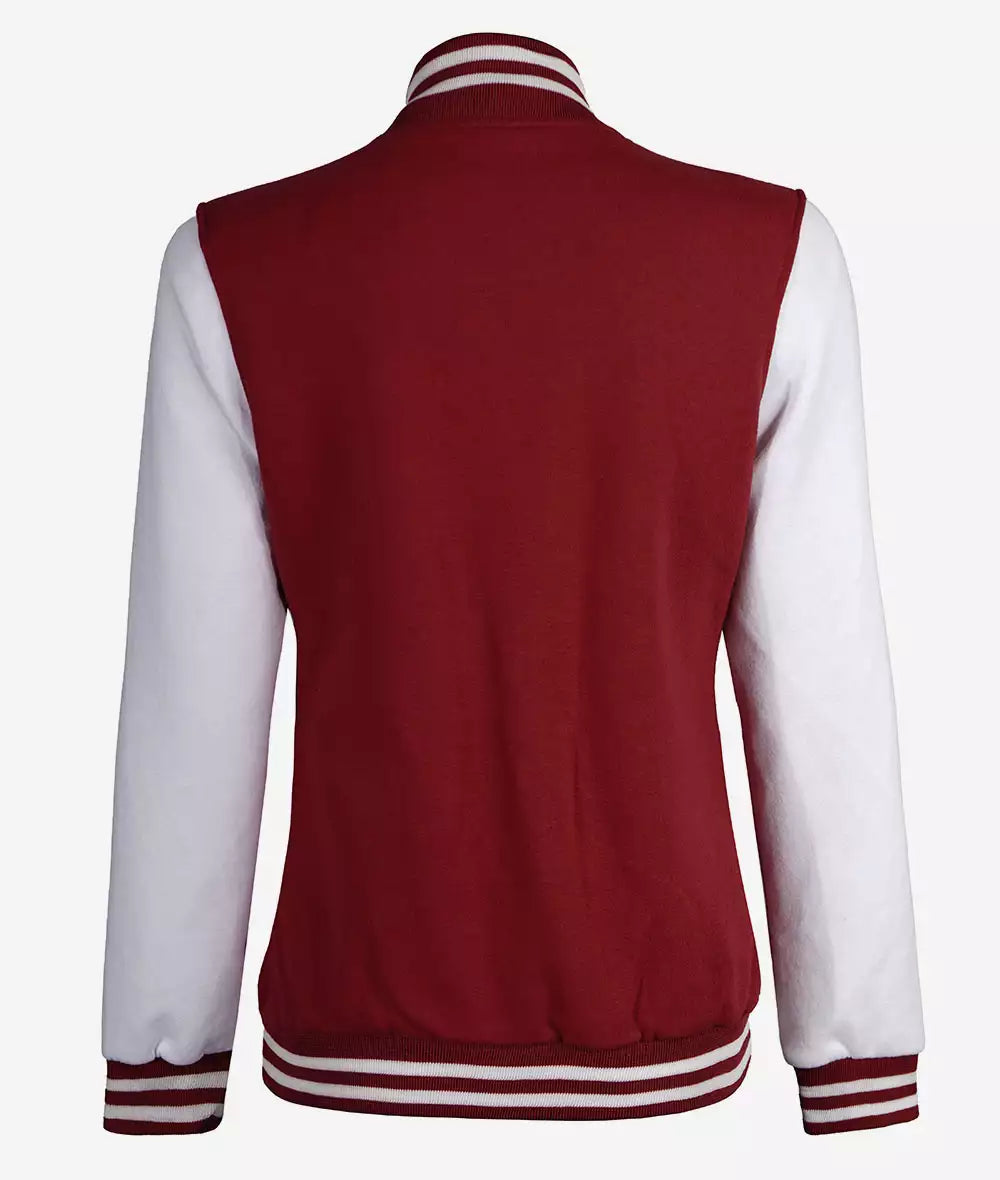 Women’s Maroon Varsity Letterman Jacket – Front Open