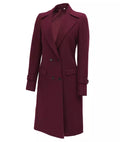 Women’s maroon wool double-breasted coat – elegant long winter jacket