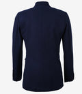 Back view of women’s navy wool blazer in classic tailored style