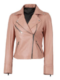 Women’s Pink Leather Biker Jacket – Front View