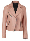 Women’s Pink Leather Biker Jacket – Front View