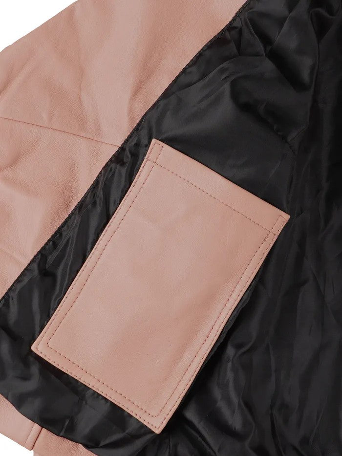 Inner Pocket of Women’s Pink Leather Jacket