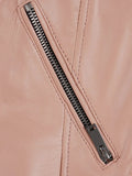 Women’s Pink Moto Leather Jacket with Zipper Pockets