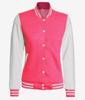 Women’s Pink Varsity Letterman Jacket – Front Closed