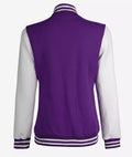 Back view of Women’s Purple & White Baseball Jacket