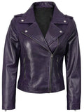 Women’s Purple Asymmetrical Leather Motorcycle Jacket – Slim Fit Biker | Livra Jackets – Genuine Leather Jacket | Livra Jackets
