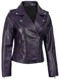 Women’s Purple Asymmetrical Leather Motorcycle Jacket – Slim Fit Biker | Livra Jackets – Genuine Leather Jacket | Livra Jackets