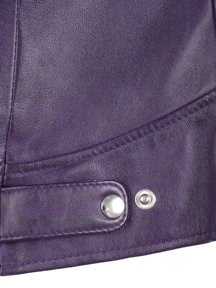 Women’s Biker Jacket in Purple with button Details