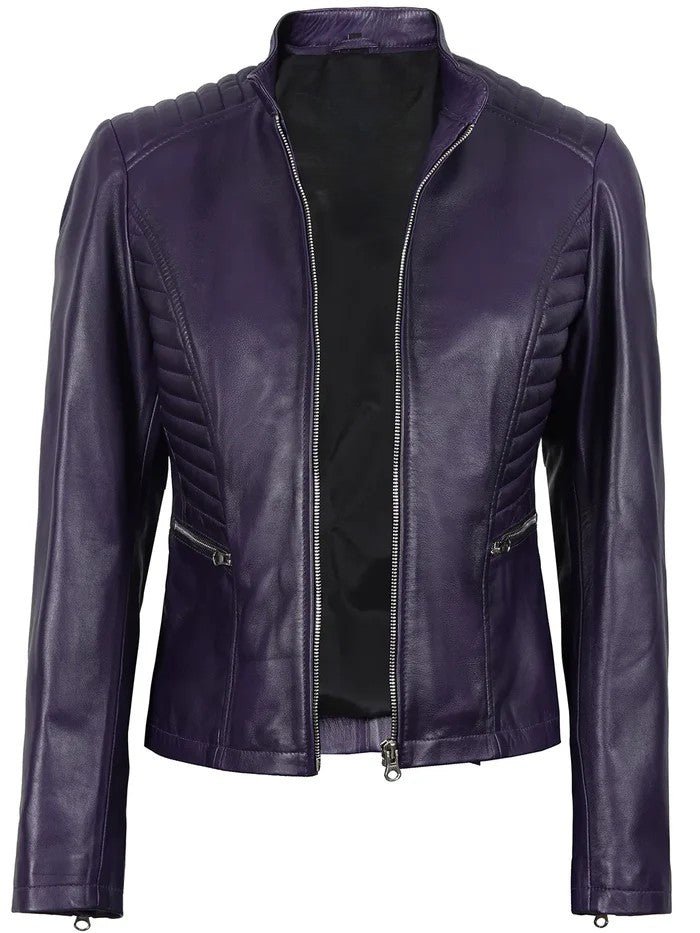 Women’s Purple Biker Leather Jacket – Slim Fit Moto Style | Livra Jackets – Genuine Leather Jacket | Livra Jackets