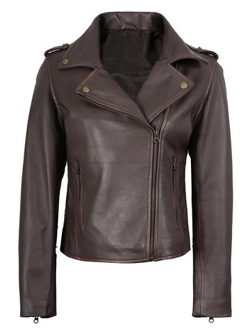 Women’s Purple Brown Biker Leather Jacket – Slim Fit Motorcycle Style | Livra Jackets – Genuine Leather Jacket | Livra Jackets