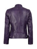 Back View of Women’s Purple Café Racer Leather Jacket