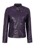 Women’s Purple Café Racer Leather Jacket – Genuine Slim Fit | Livra Jackets – Genuine Leather Jacket | Livra Jackets