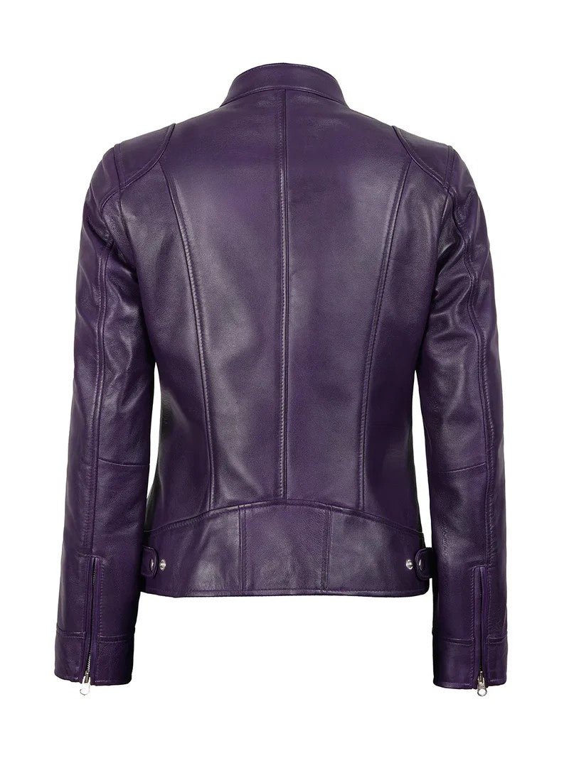 Women’s Purple Café Racer Leather Jacket – Genuine Slim Fit | Livra Jackets – Genuine Leather Jacket | Livra Jackets