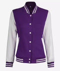 Women’s Purple & White Varsity Jacket front view